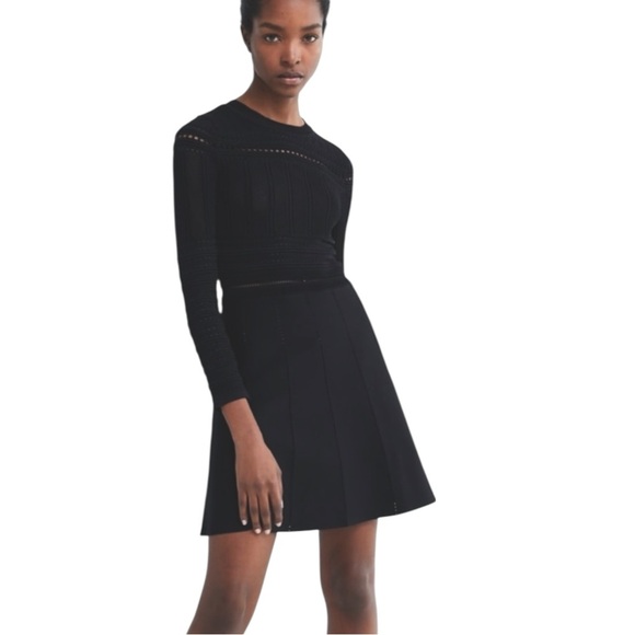 Zara Dresses & Skirts - ZARA Rare Textured Open Weave Long Sleeve A Line Black Ribbed Dress size Large